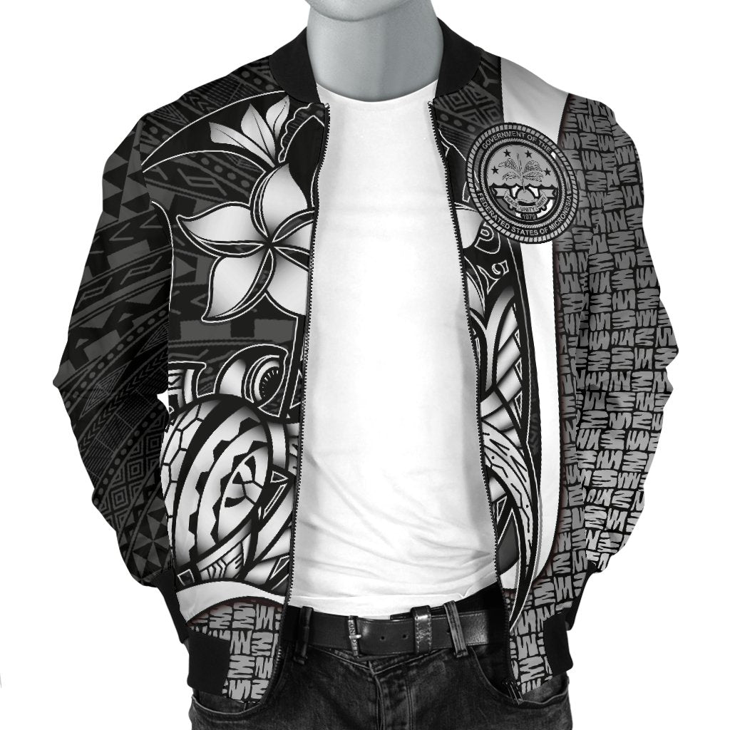 Federated States of Micronesia Men's Bomber Jackets White - Turtle With Hook - Polynesian Pride