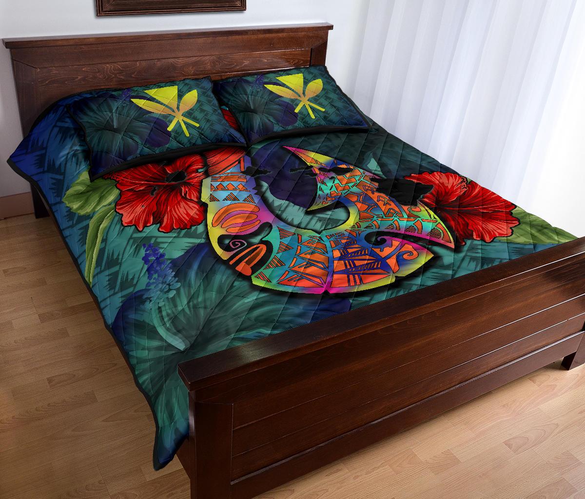 Kanaka Maoli (Hawaiian) Quilt Bed Set - Polynesian Fish Hook Hibiscus - Polynesian Pride