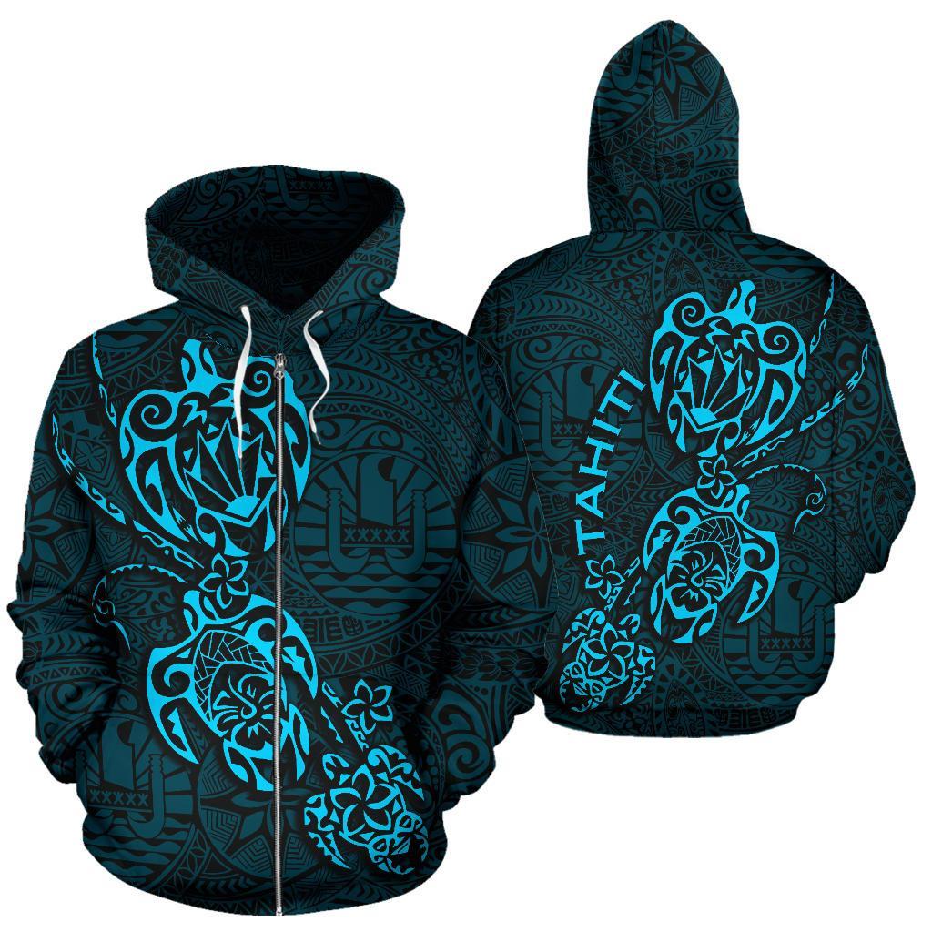 Tahiti Polynesian Family Turtles Zip up Hoodie Blue Unisex Blue - Polynesian Pride