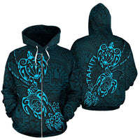 Tahiti Polynesian Family Turtles Zip up Hoodie Blue Unisex Blue - Polynesian Pride