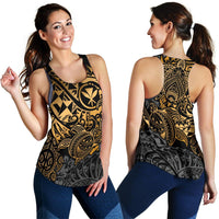 Polynesian Hawaii (Kanaka Maoli) Women's Racerback Tank - Gold Turtle Hibiscus Flowing - Polynesian Pride