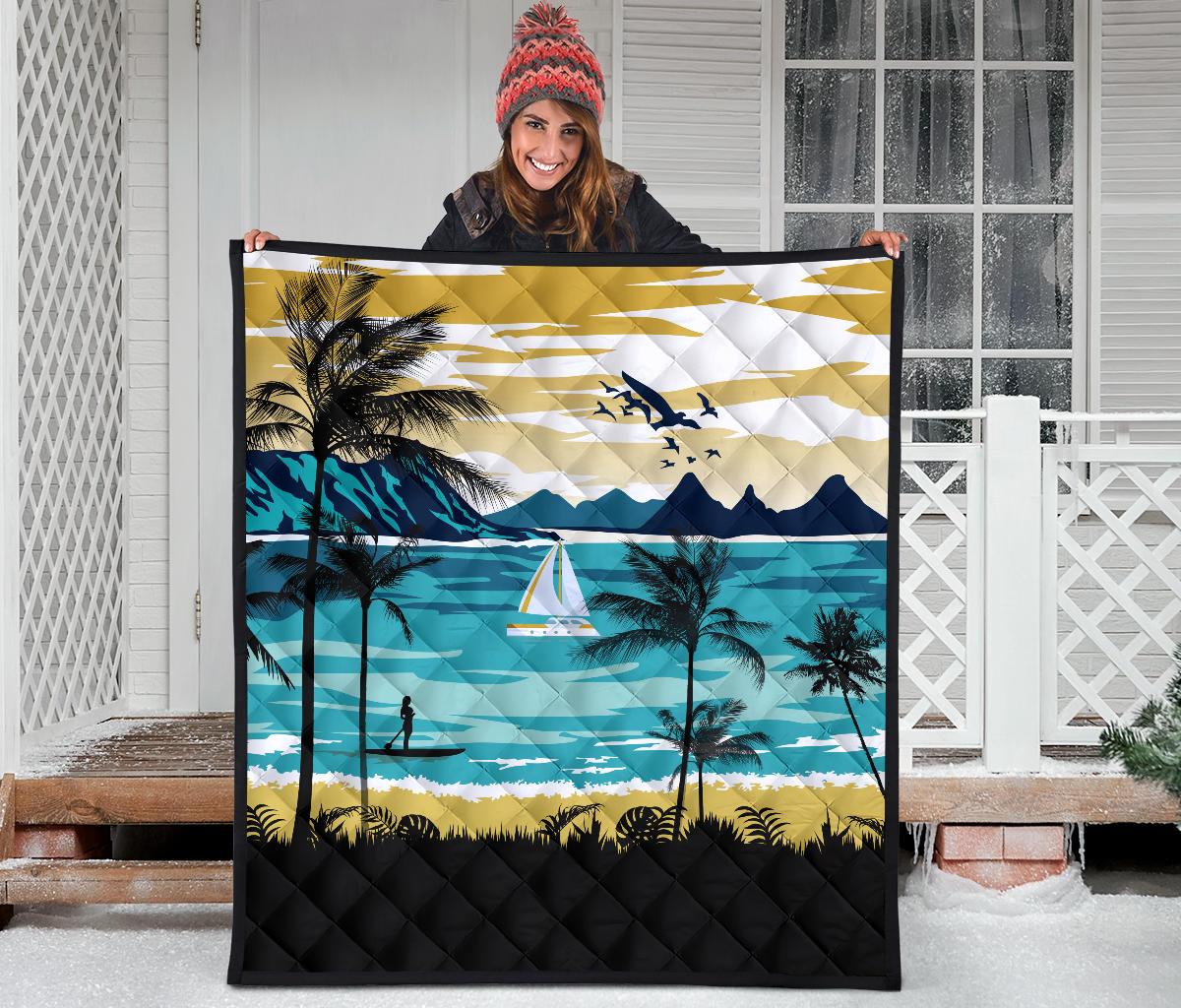 Hawaiian Poster View Classic Premium Quilt - Polynesian Pride