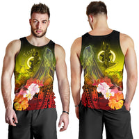 Vanuatu Custom Personalised Men's Tank Top - Humpback Whale with Tropical Flowers (Yellow) - Polynesian Pride
