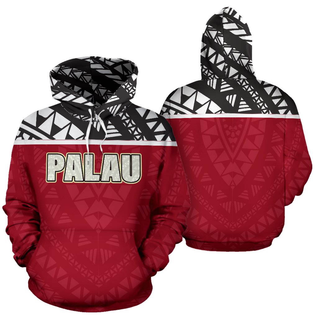 Palau All Over Hoodie Polynesian Red Version Unisex White - Polynesian Pride