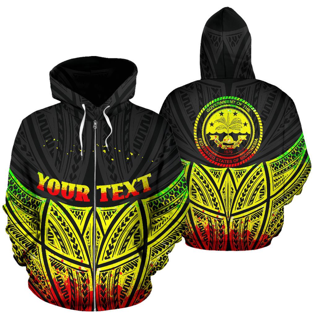 Federated States of Micronesia Polynesian Custom Zip up Hoodie Reggae Pride Map and Seal Unisex Reggae - Polynesian Pride