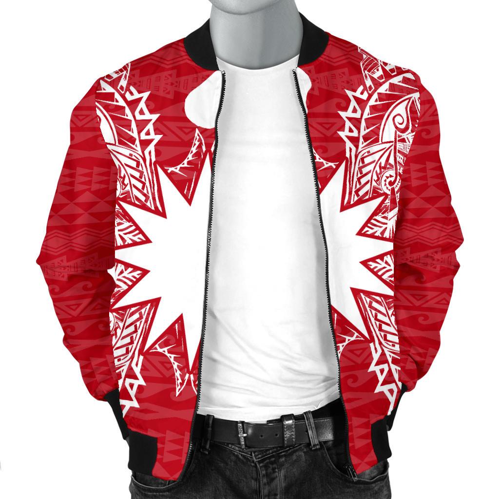 Nauru Polynesian Men's Bomber Jacket Map Red White - Polynesian Pride