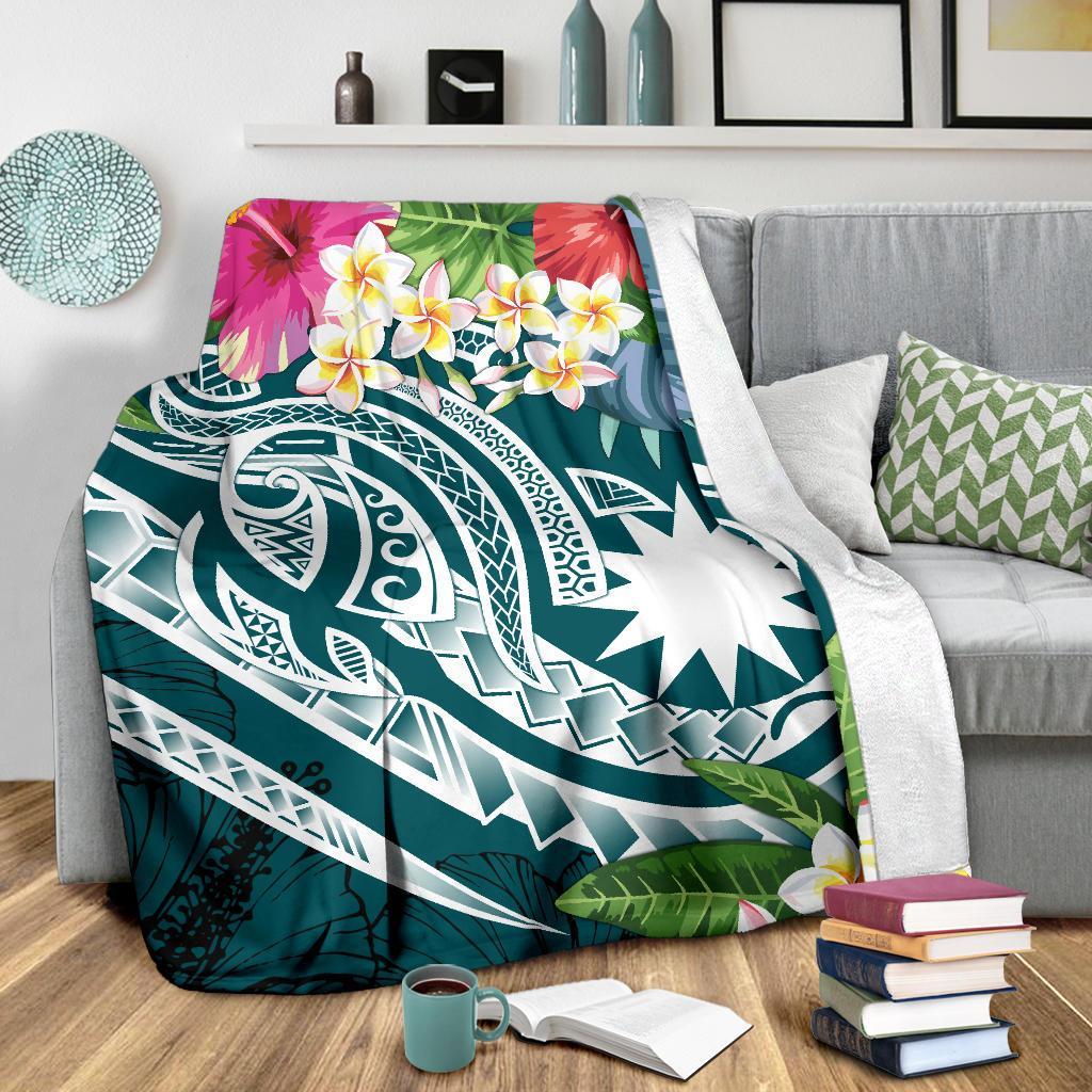 Nauru Polynesian Premium Blanket - Summer Plumeria (Turquoise) - Polynesian Pride