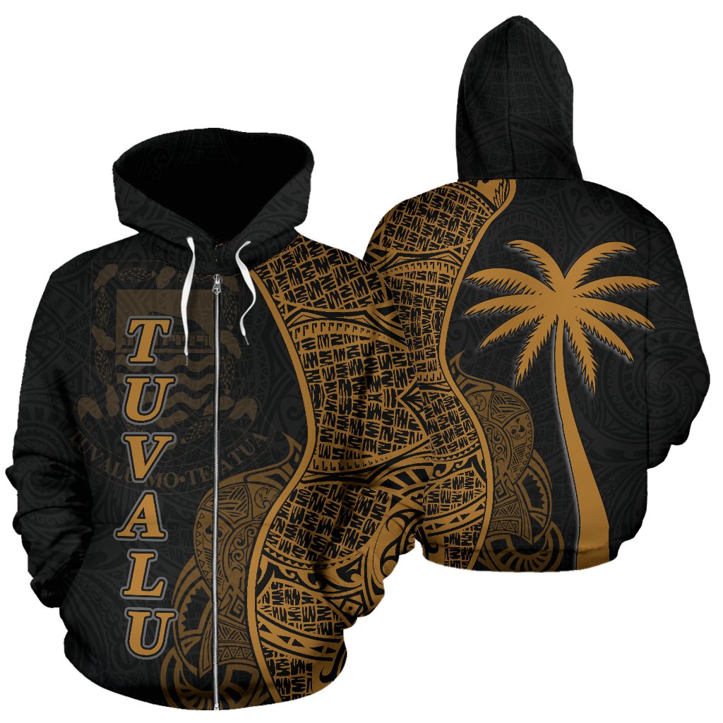 Tuvalu Polynesian Zip up Hoodie Coconut Tree Gold Unisex Gold - Polynesian Pride