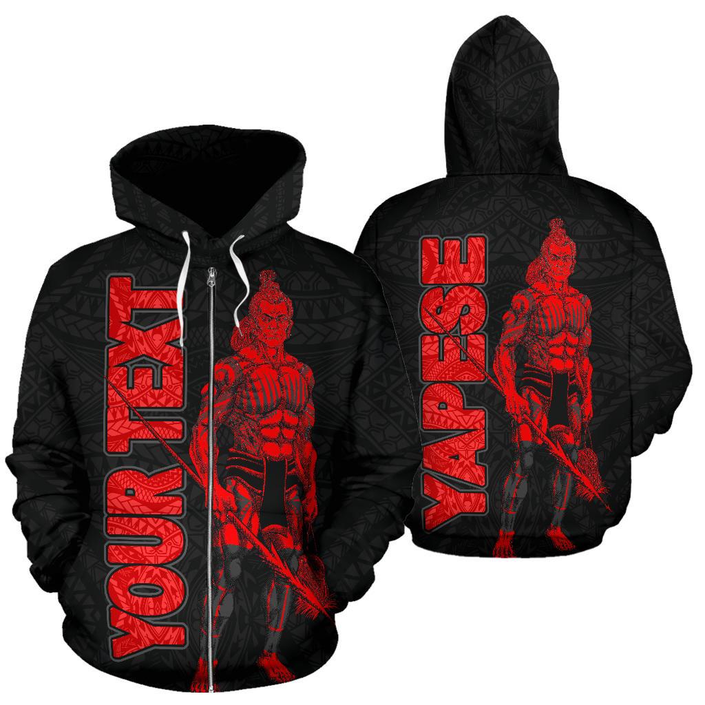 Yap Custom Zip up Hoodie Micronesia Yapese Warrior Red Unisex Red - Polynesian Pride