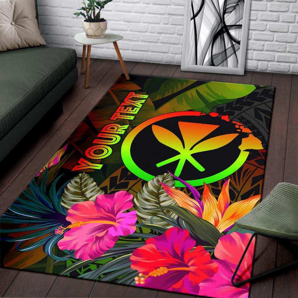 Polynesian Hawaii Kanaka Maoli Polynesian Personalised Area Rug - Hibiscus and Banana Leaves - Polynesian Pride