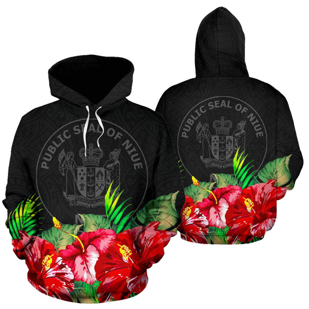 Niue Polynesian Hoodie Black Hibiscus Unisex Black - Polynesian Pride