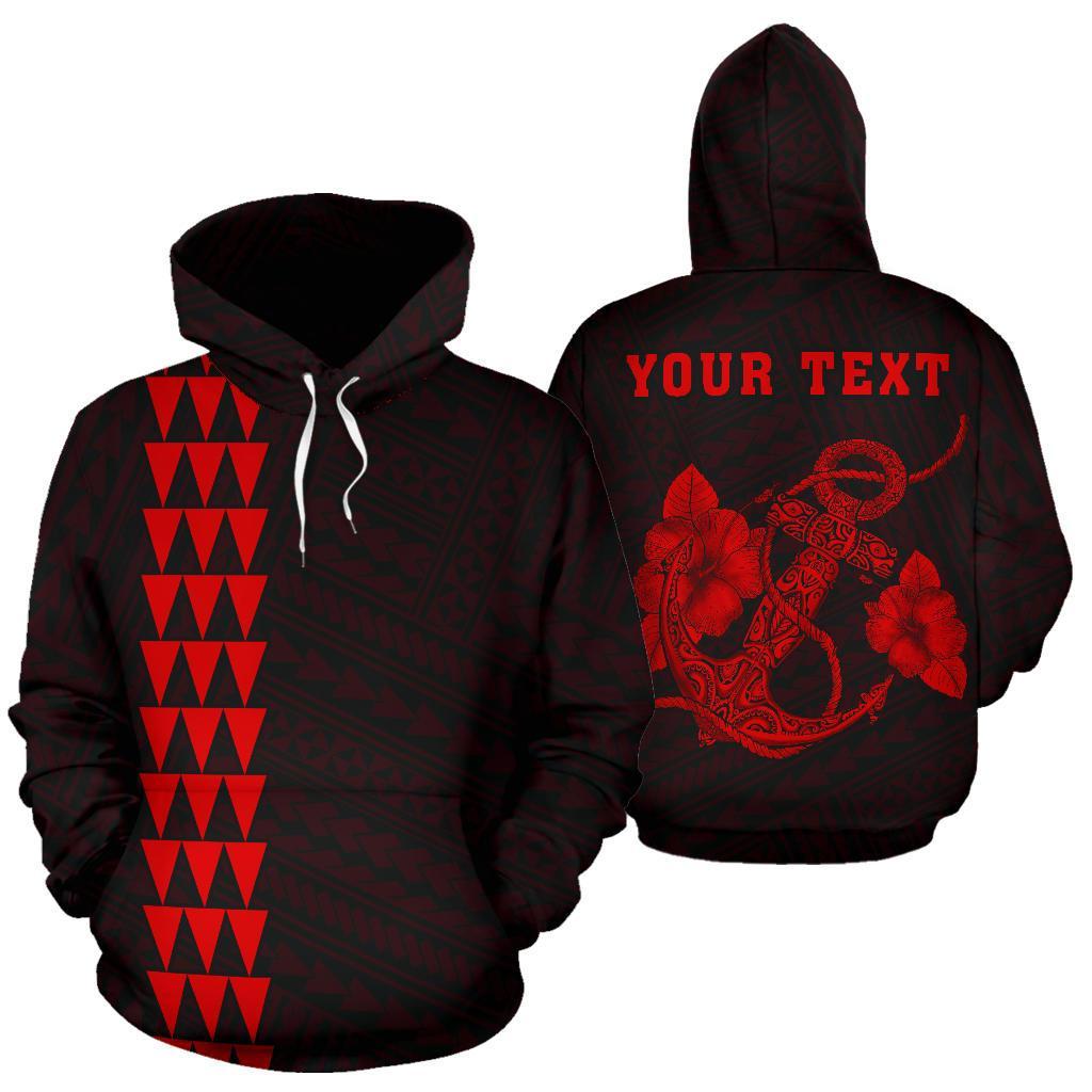 Polynesian Kakau Anchor Hibiscus Hawaii Custom Hoodie Red Unisex Red - Polynesian Pride