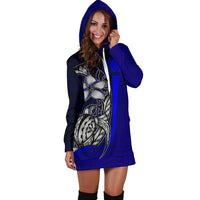 Federated States of Micronesia Women's Hoodie Dress Blue - Turtle With Hook - Polynesian Pride