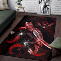 Kosrae Polynesian Area Rugs - Turtle With Blooming Hibiscus Red - Polynesian Pride