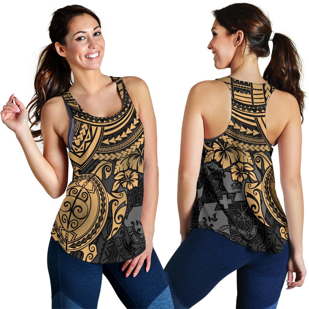 Tonga Polynesian Women's Racerback Tank - Golden Turtle - Polynesian Pride