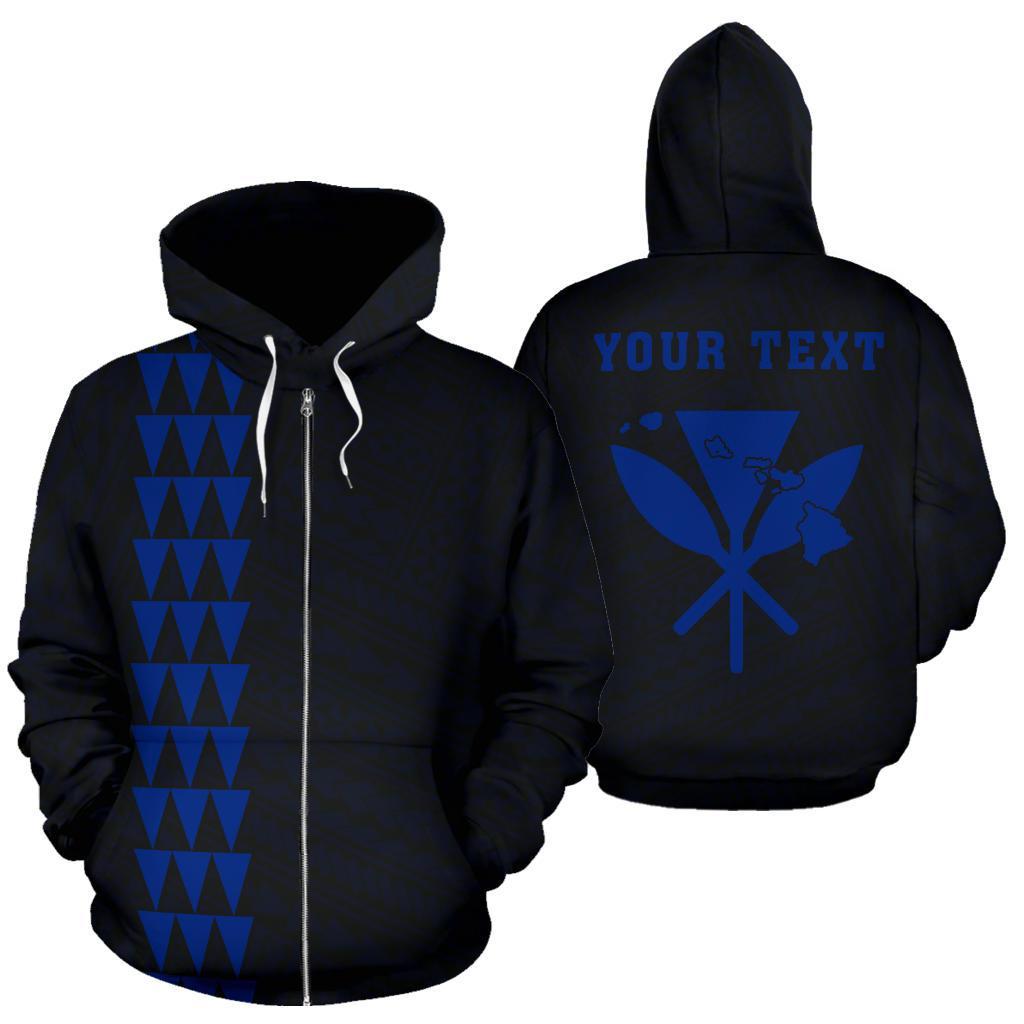 Polynesian Kakau Kanaka Maoli Map of Hawaii Custom Zip Hoodie Blue Unisex Blue - Polynesian Pride