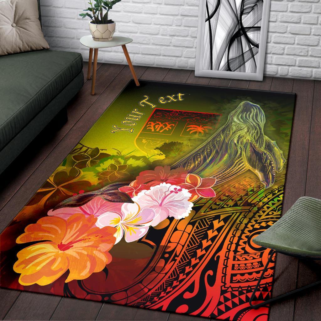 Fiji Custom Personalised Area Rug - Humpback Whale with Tropical Flowers (Yellow) - Polynesian Pride