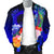 CNMI Men's Bomber Jacket - Humpback Whale with Tropical Flowers (Blue) - Polynesian Pride