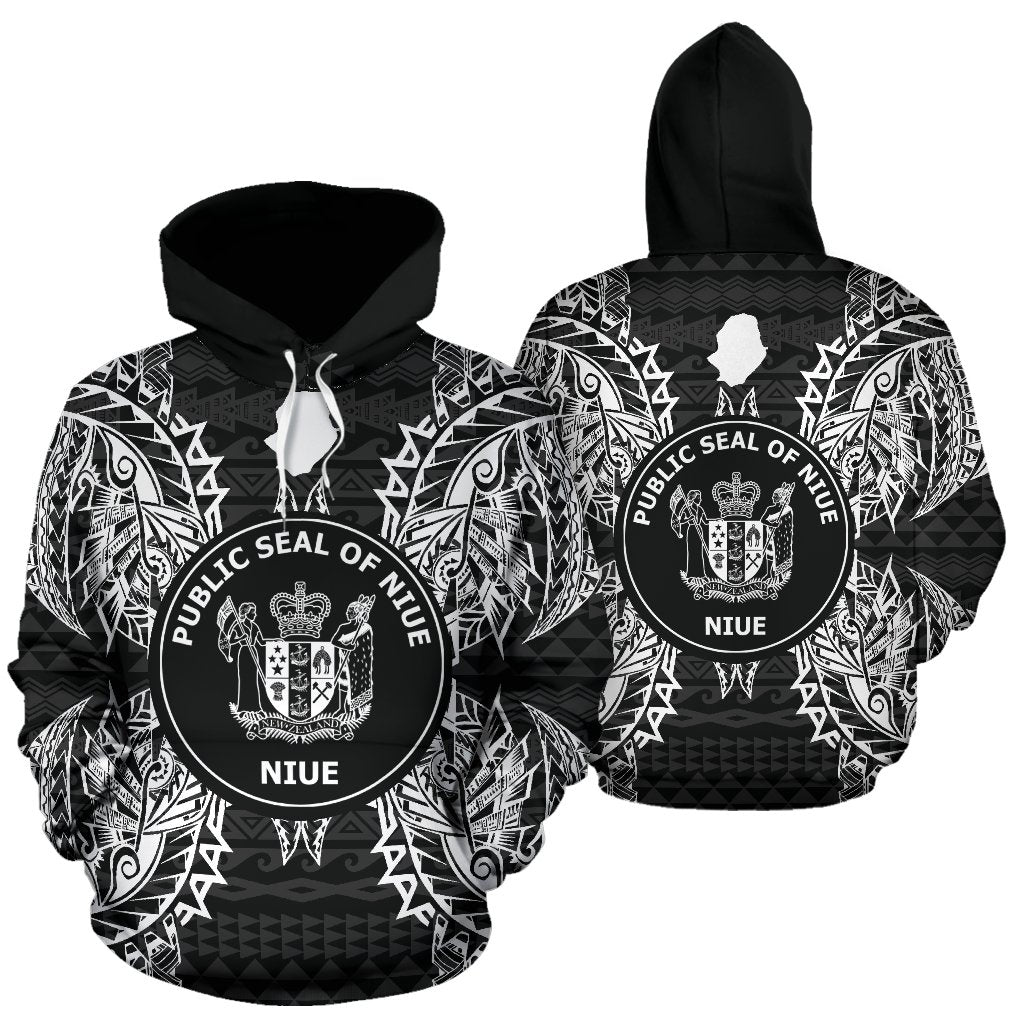 Niue Polynesian ll Over Hoodie Map Black Unisex Black - Polynesian Pride