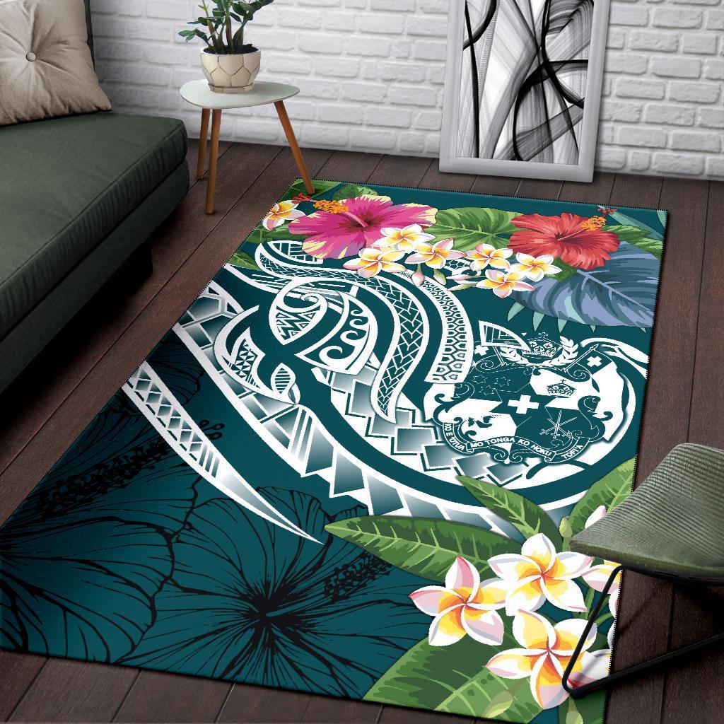 Tonga Polynesian Area Rug - Summer Plumeria (Turquoise) - Polynesian Pride