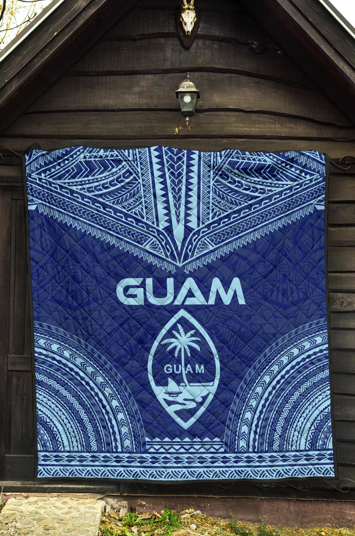 Guam Premium Quilt - Guam Coat Of Arms Polynesian Chief Blue Version - Polynesian Pride