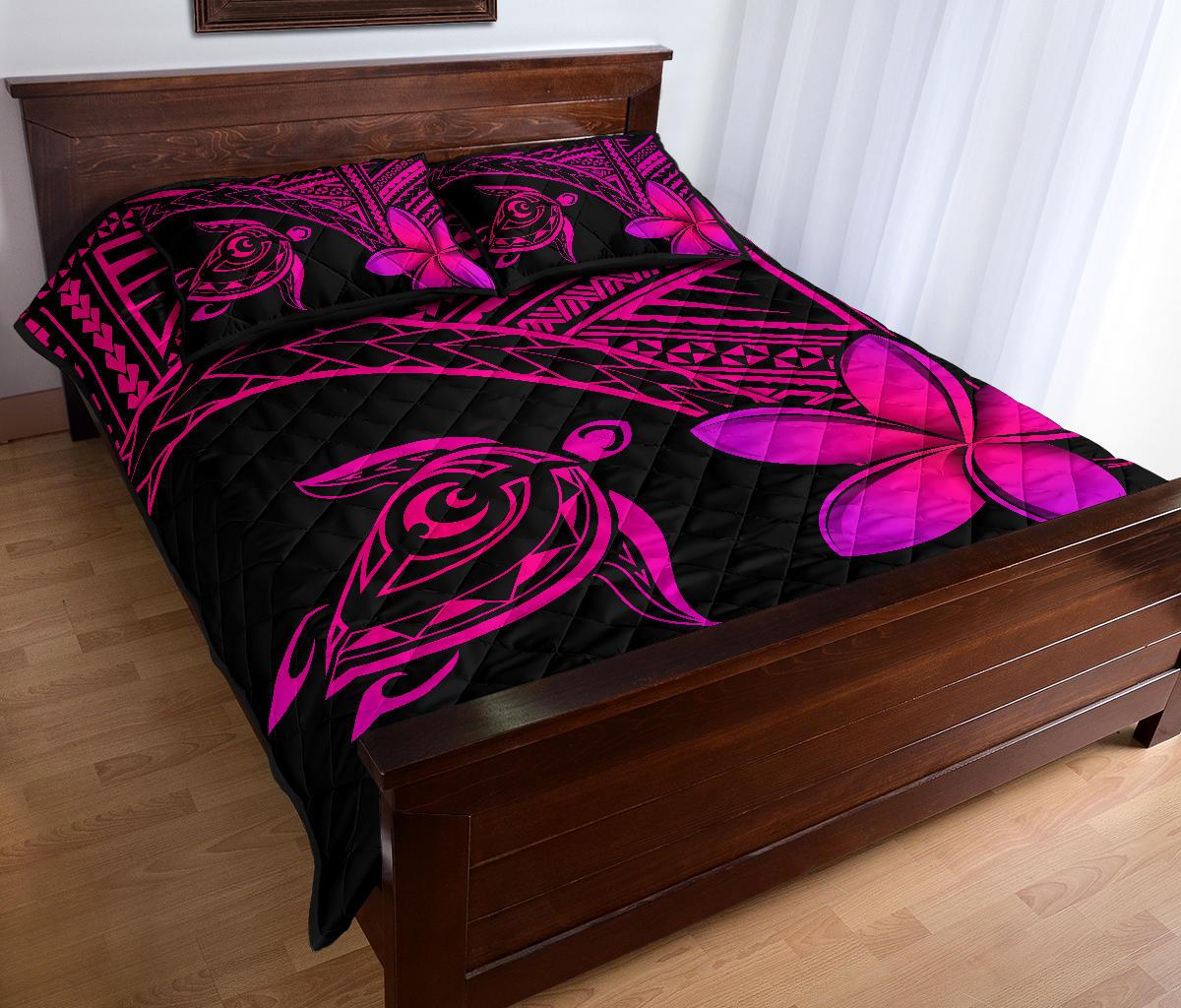 Hawaiian Turtle Plumeria Polynesian Quilt Bedding Set Pink - Polynesian Pride