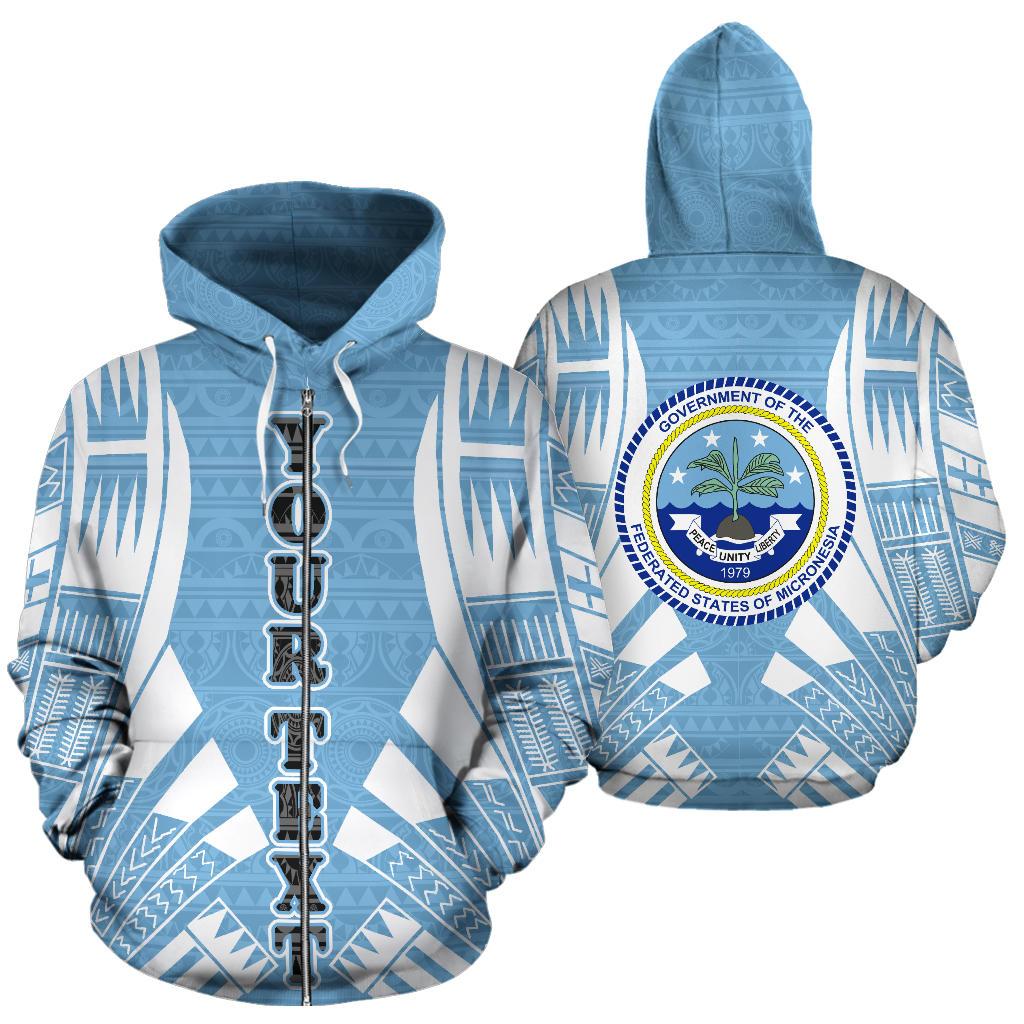 Federated States of Micronesia All Over Custom Zip up Hoodie Flag Tattoo Style Unisex Blue - Polynesian Pride