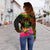 Niue Polynesian Personalised Women's Off Shoulder Sweater - Hibiscus and Banana Leaves - Polynesian Pride