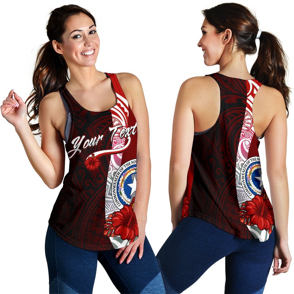 Northern Mariana Islands Polynesian Custom Personalised Women's Racerback Tank - Coat Of Arm With Hibiscus Red - Polynesian Pride