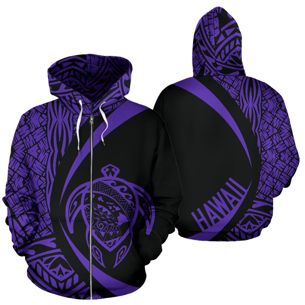Polynesian Turtle Map of Hawaii Zip Hoodie Purple Circle Style Unisex Purple - Polynesian Pride