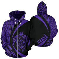 Polynesian Turtle Map of Hawaii Zip Hoodie Purple Circle Style Unisex Purple - Polynesian Pride