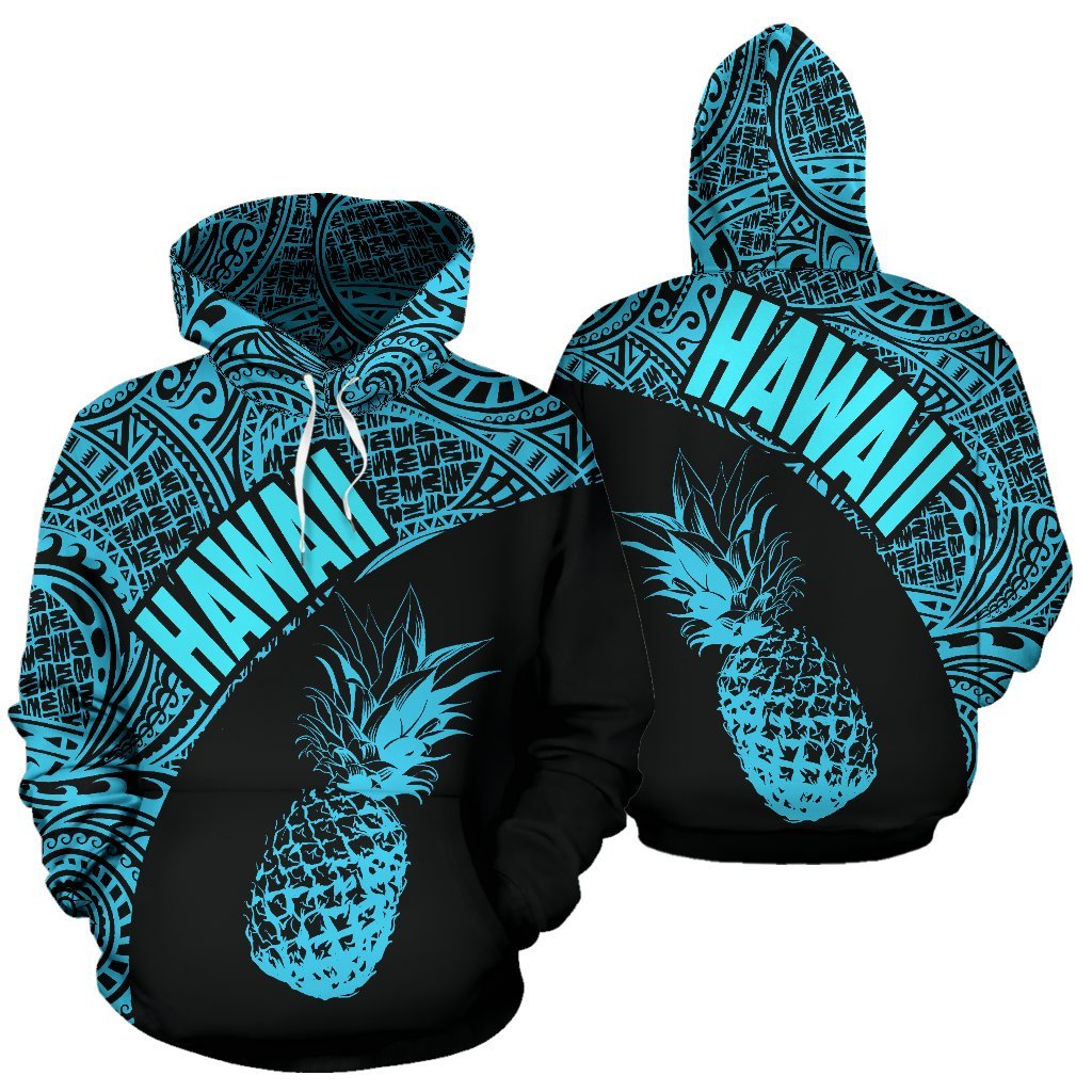 Hawaii Hoodie Pineapple Polynesian Tattoo Blue Version Unisex Blue - Polynesian Pride