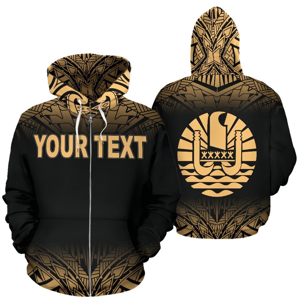 Tahiti Polynesian All Over Custom Zip up Hoodie Gold Fog Unisex Black - Gold - Polynesian Pride