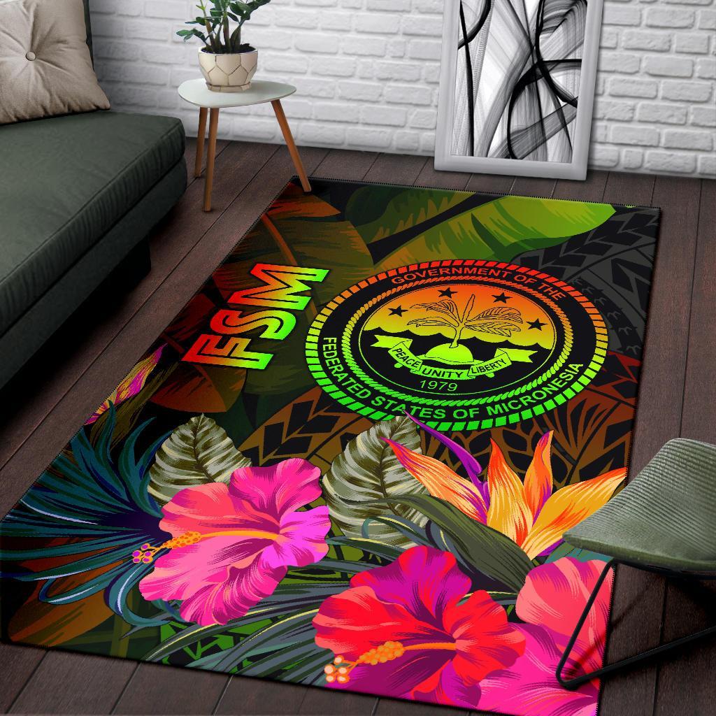 Federated States of Micronesia Polynesian Area Rug - Hibiscus and Banana Leaves - Polynesian Pride