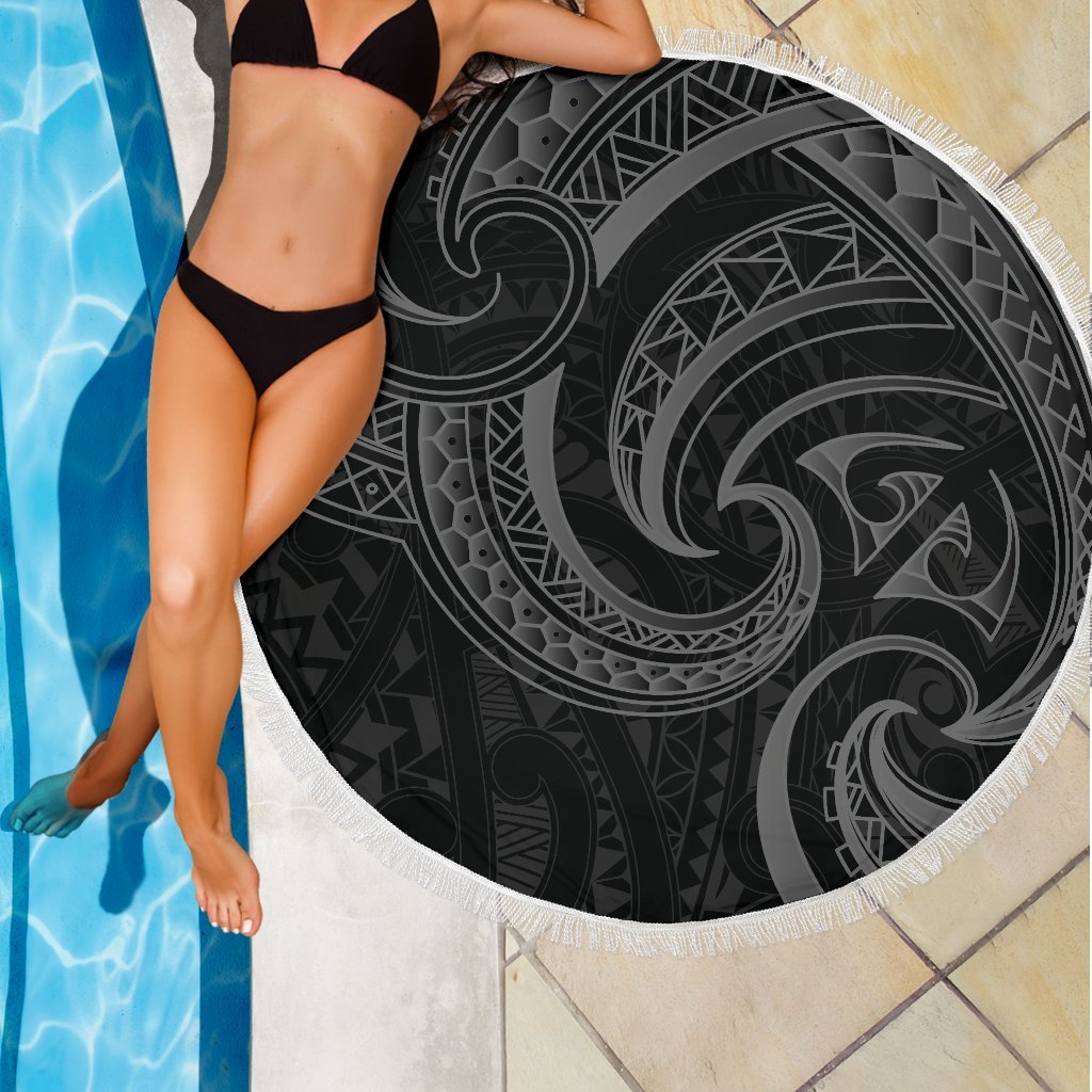 New Zealand Maori Mangopare Beach Blanket Polynesian - Black - Polynesian Pride