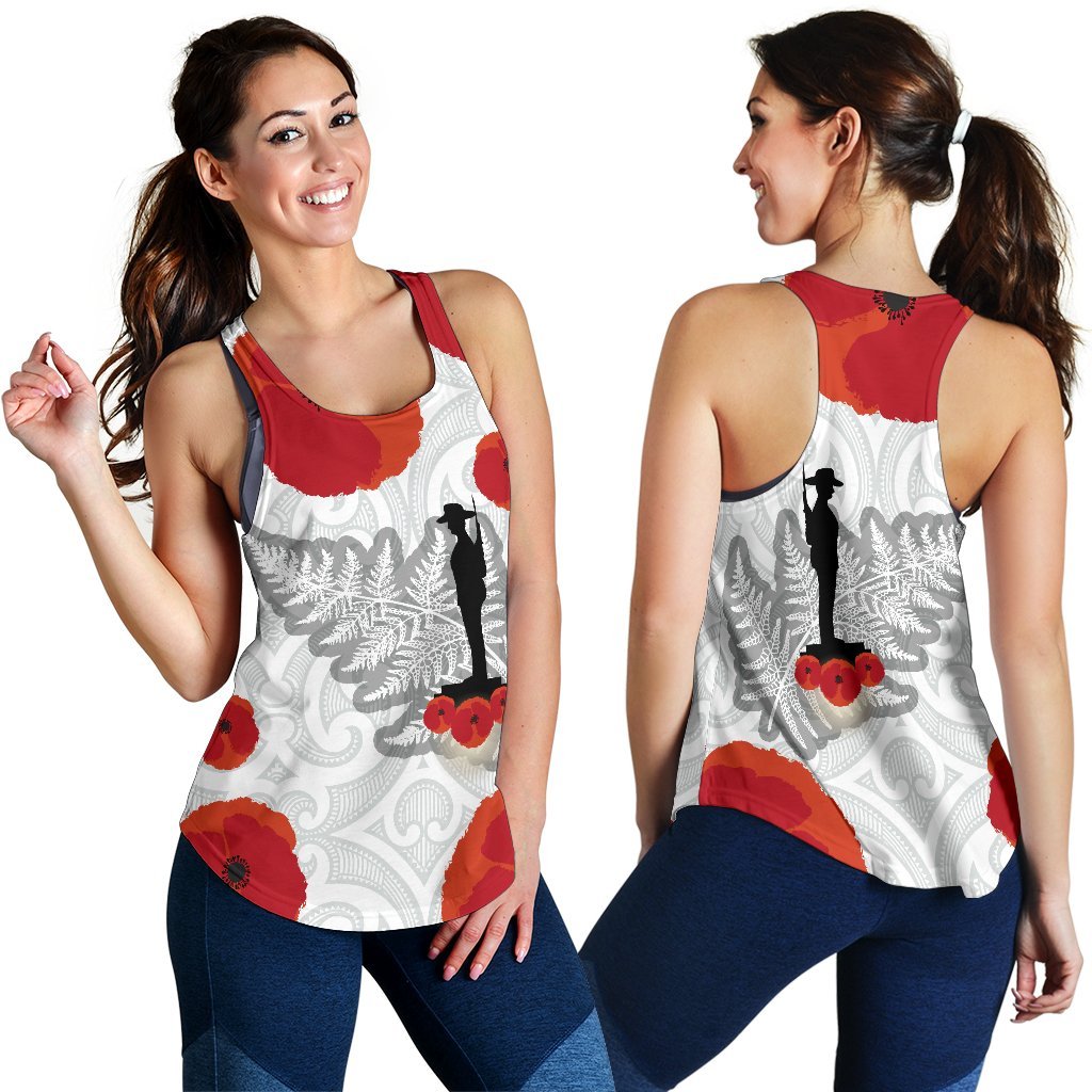 Anzac Maori Women Racerback Tank Silver Fern Lest For Get - Polynesian Pride