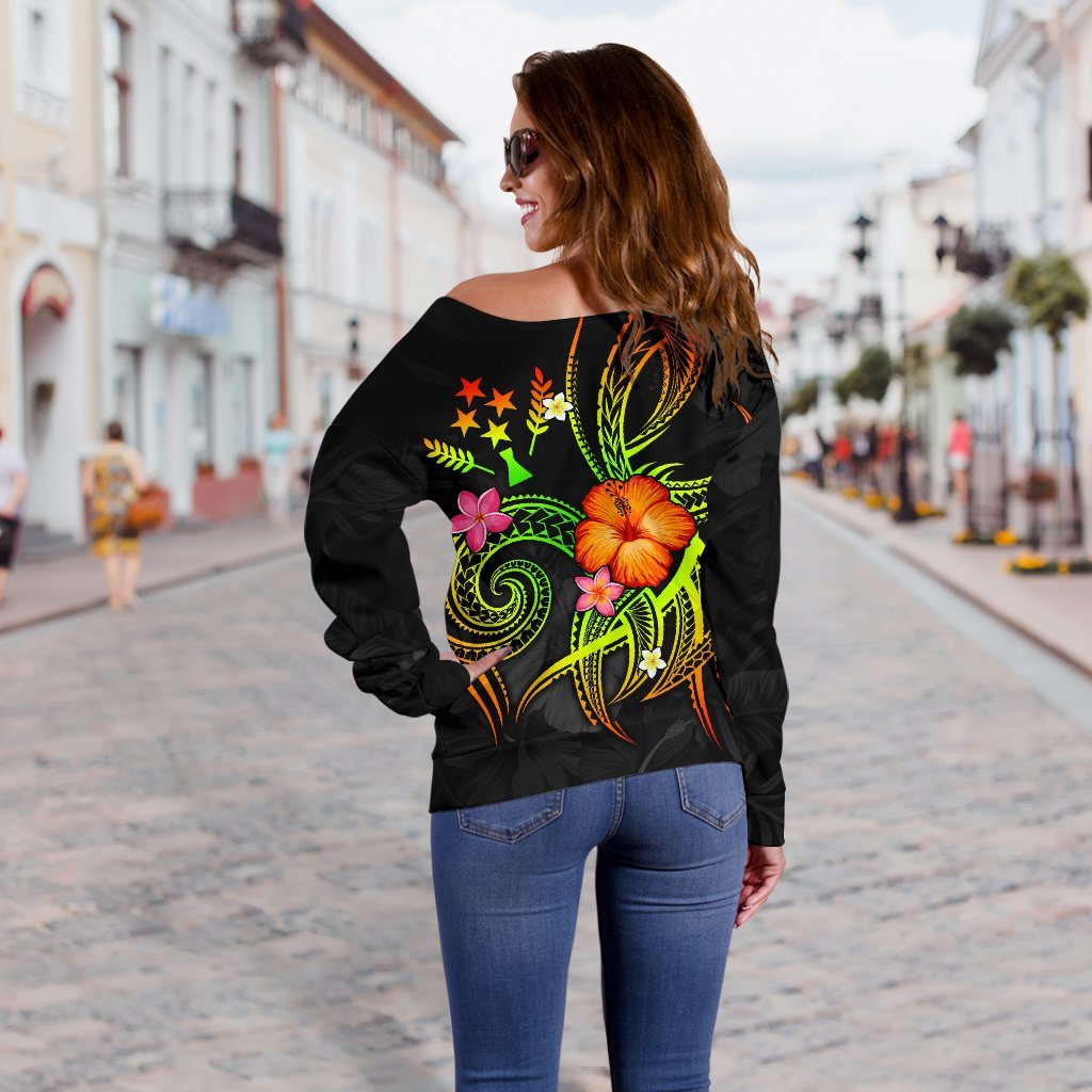 Kosrae Polynesian Off Shoulder Sweater - Legend of Kosrae (Reggae) - Polynesian Pride