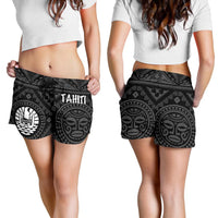 Tahiti Women's Shorts - Tahiti Seal In Polynesian Tattoo Style (Black) - Polynesian Pride