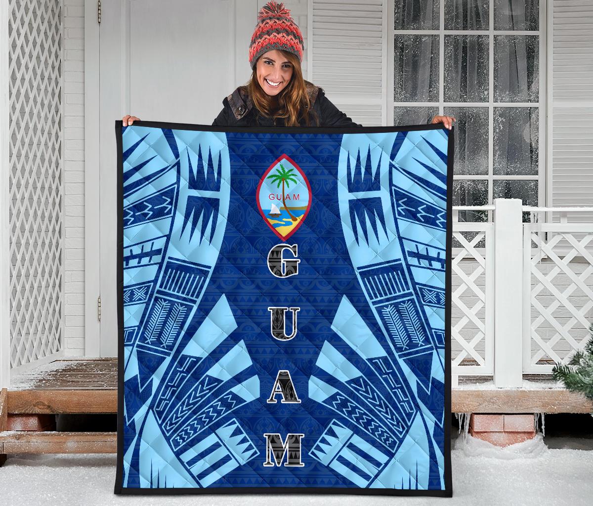 Guam Premium Quilt - Guam Coat Of Arms Polynesian Pale Blue Tattoo - Polynesian Pride