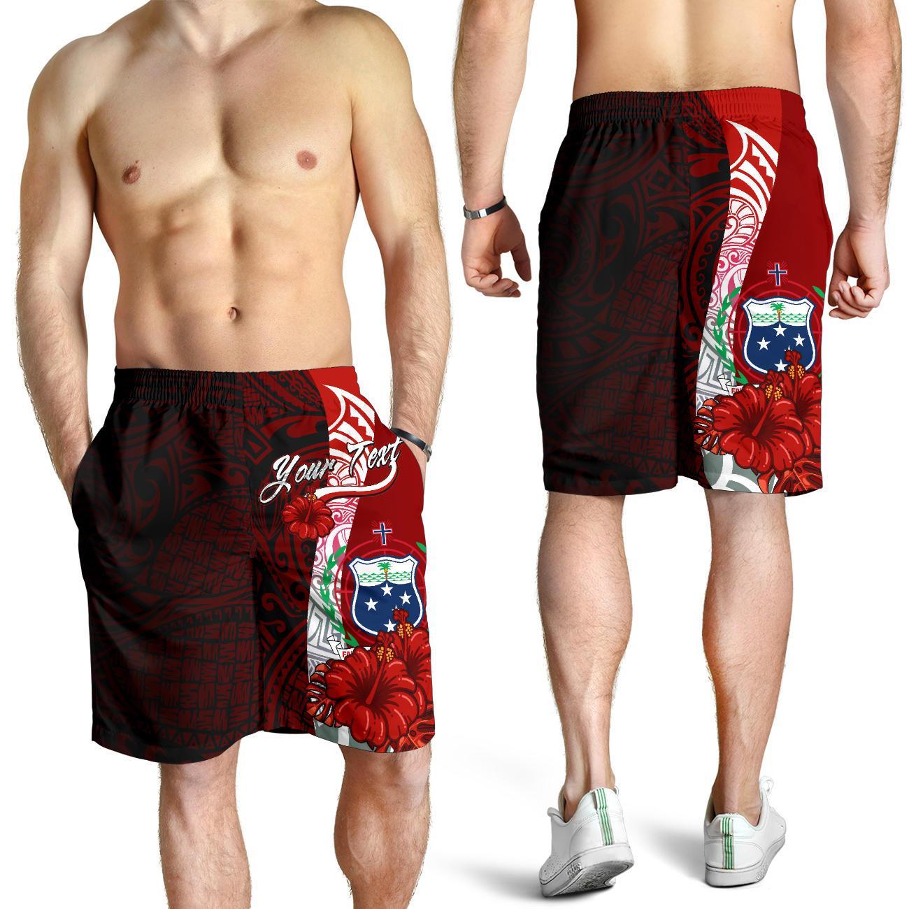 Samoa Polynesian Custom Personalised Men's Shorts - Coat Of Arm With Hibiscus Red - Polynesian Pride