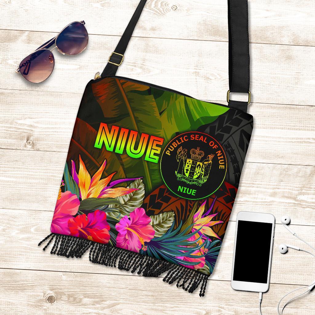 Niue Polynesian Crossbody Boho Handbag - Hibiscus and Banana Leaves One Style One Size Reggae - Polynesian Pride