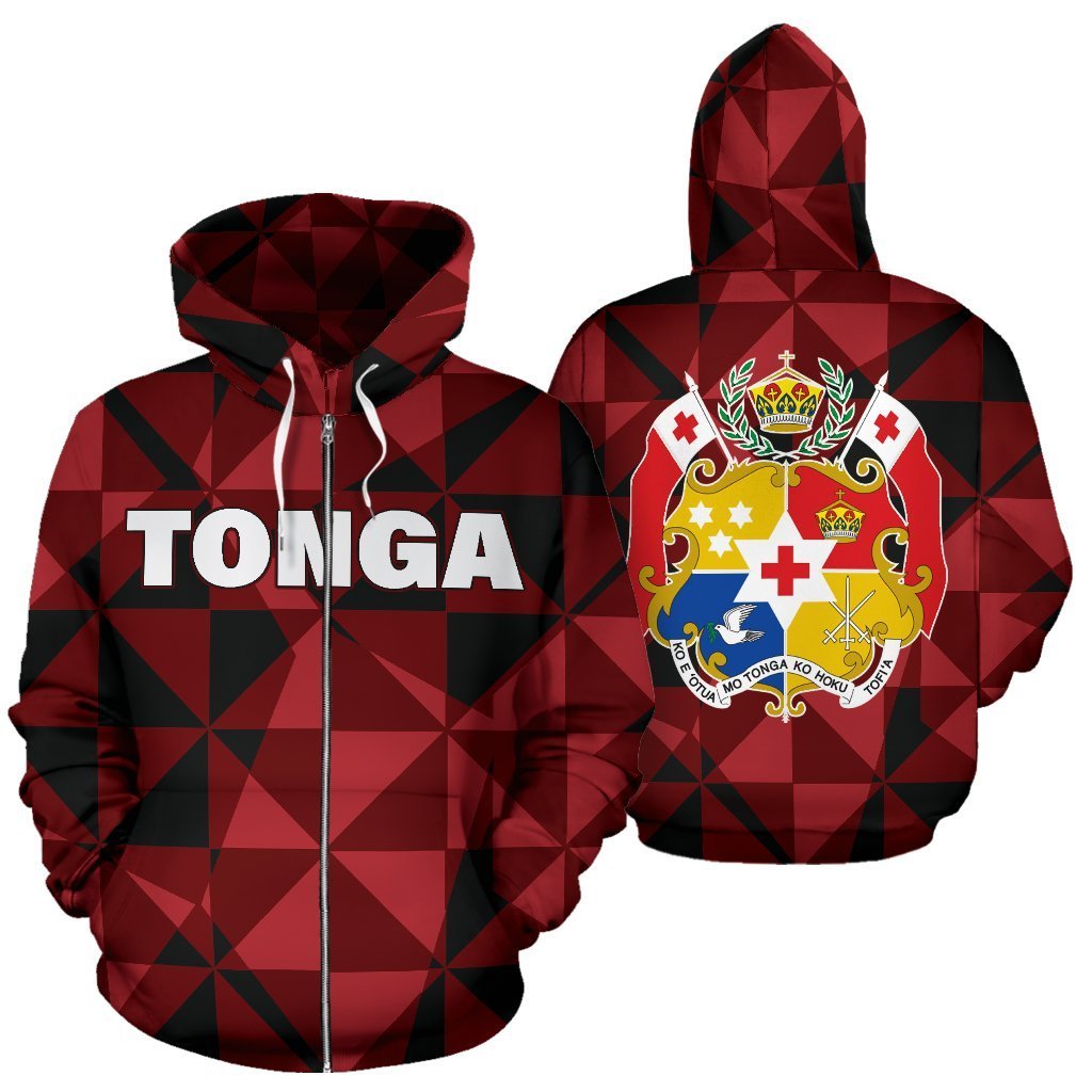 Tonga All Over Zip up Hoodie Pattern Style Unisex Red - Polynesian Pride
