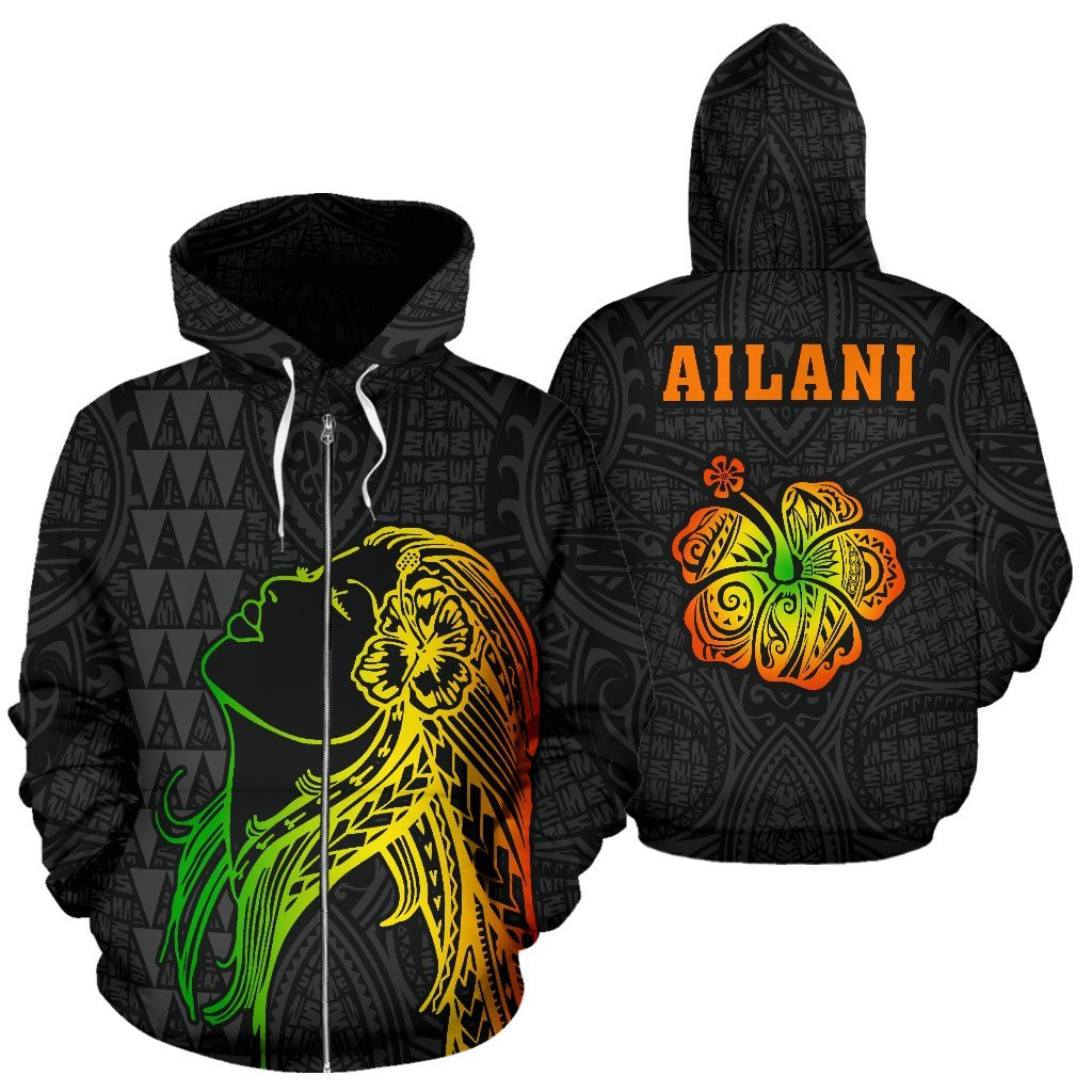 Ailani Hula Girl Polynesian Zip up Hoodie Unisex Black - Polynesian Pride