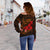 Polynesian Hawaii Off Shoulder Sweater - Humpback Whale with Hibiscus (Golden) - Polynesian Pride