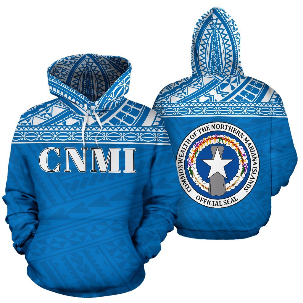 Northern Mariana Islands Polynesian All Over Hoodie Blue Horizontal Style Unisex Blue - Polynesian Pride