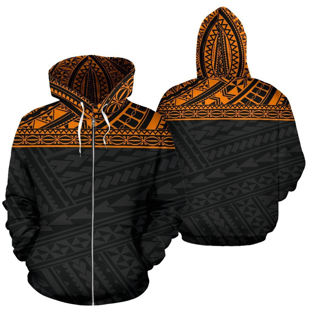 Poly All Over Zip up Hoodie Polynesian Orange Black Version Unisex Black - Polynesian Pride