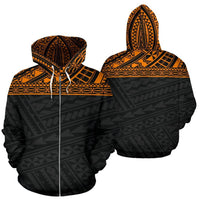 Poly All Over Zip up Hoodie Polynesian Orange Black Version Unisex Black - Polynesian Pride