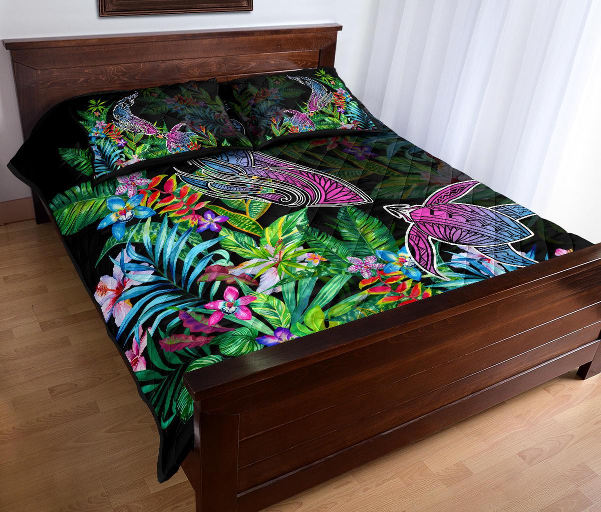 Hawaii Shark Turtle Tropical Polynesian Quilt Bed Set - Happy Style - AH - Polynesian Pride