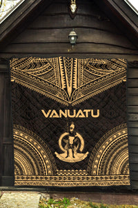 Vanuatu Premium Quilt - Vanuatu Coat Of Arms Polynesian Chief Gold Version - Polynesian Pride