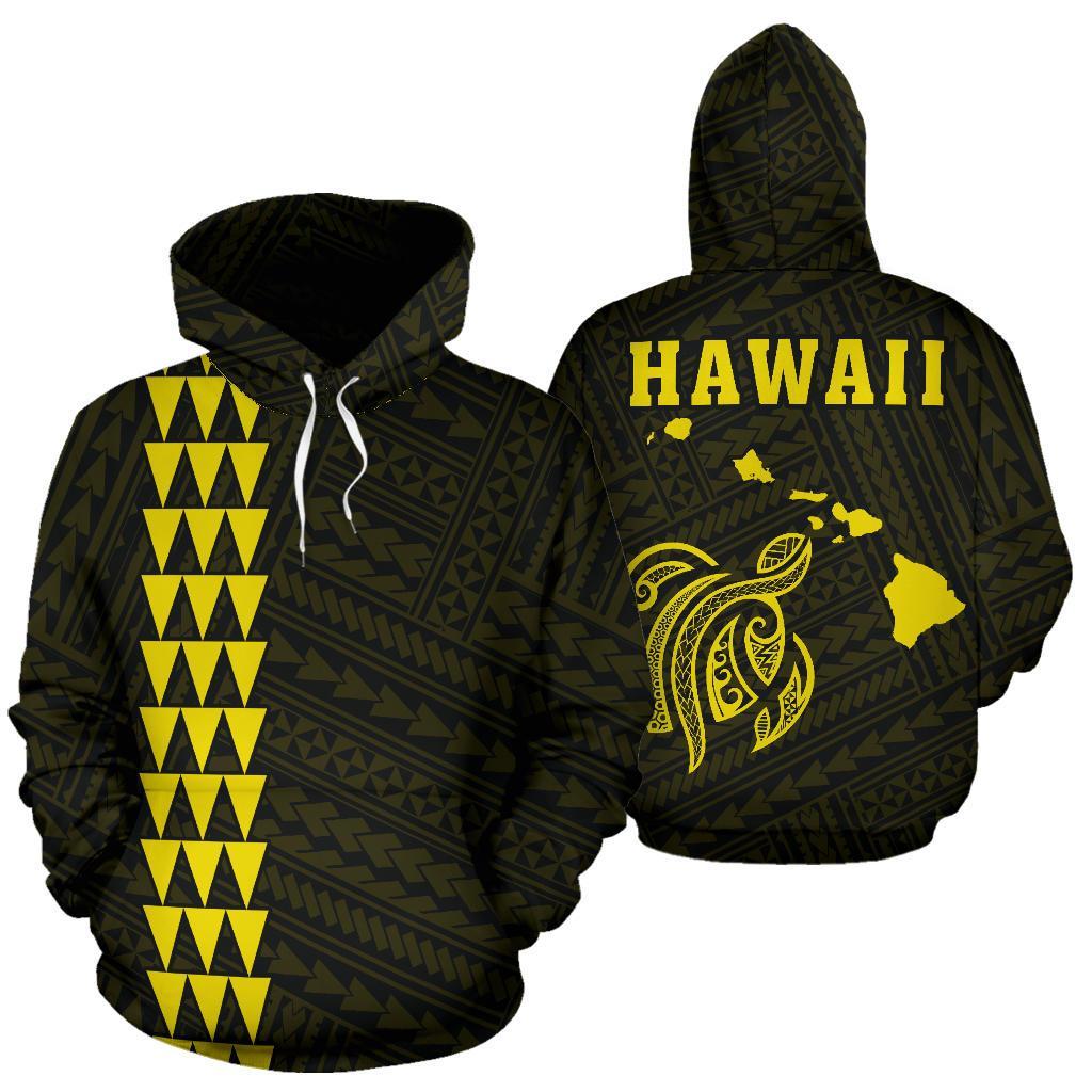 Polynesian Kakau Turtle Map of Hawaii Hoodie Yellow Unisex Yellow - Polynesian Pride